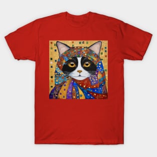 Gustav Klimt Tuxedo Cat with Colorful Scarf T-Shirt